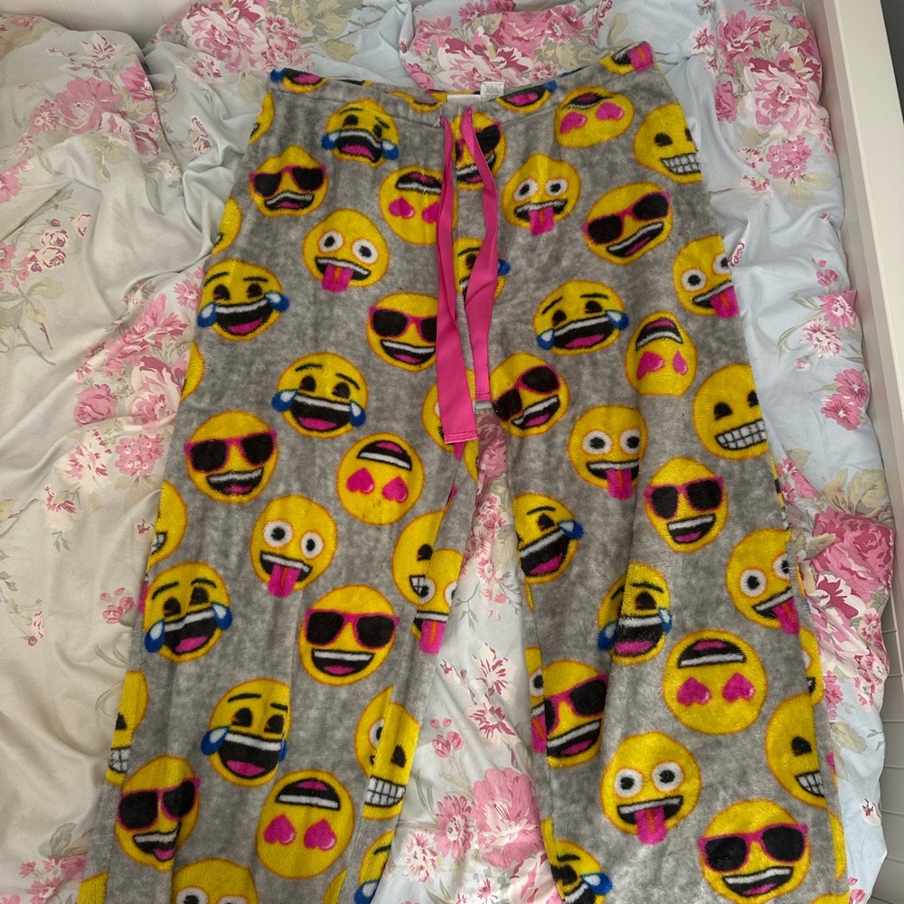 Gray and Yellow Emoji Pajama Bottoms with Fun Print